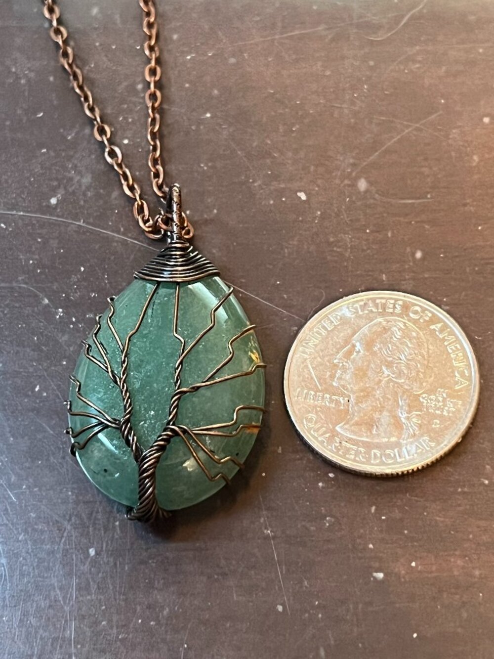 Wire Wrapped Green Aventurine Tree of Life Pendant Necklace (495)